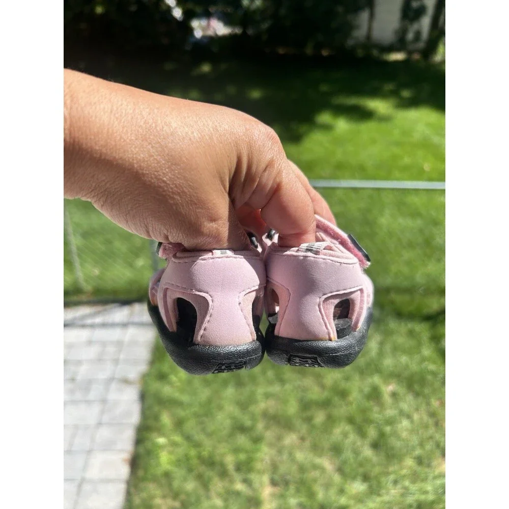 Girls Pink Black EVA Sandals Hook & Loop Adjustable Strap Casual Summer